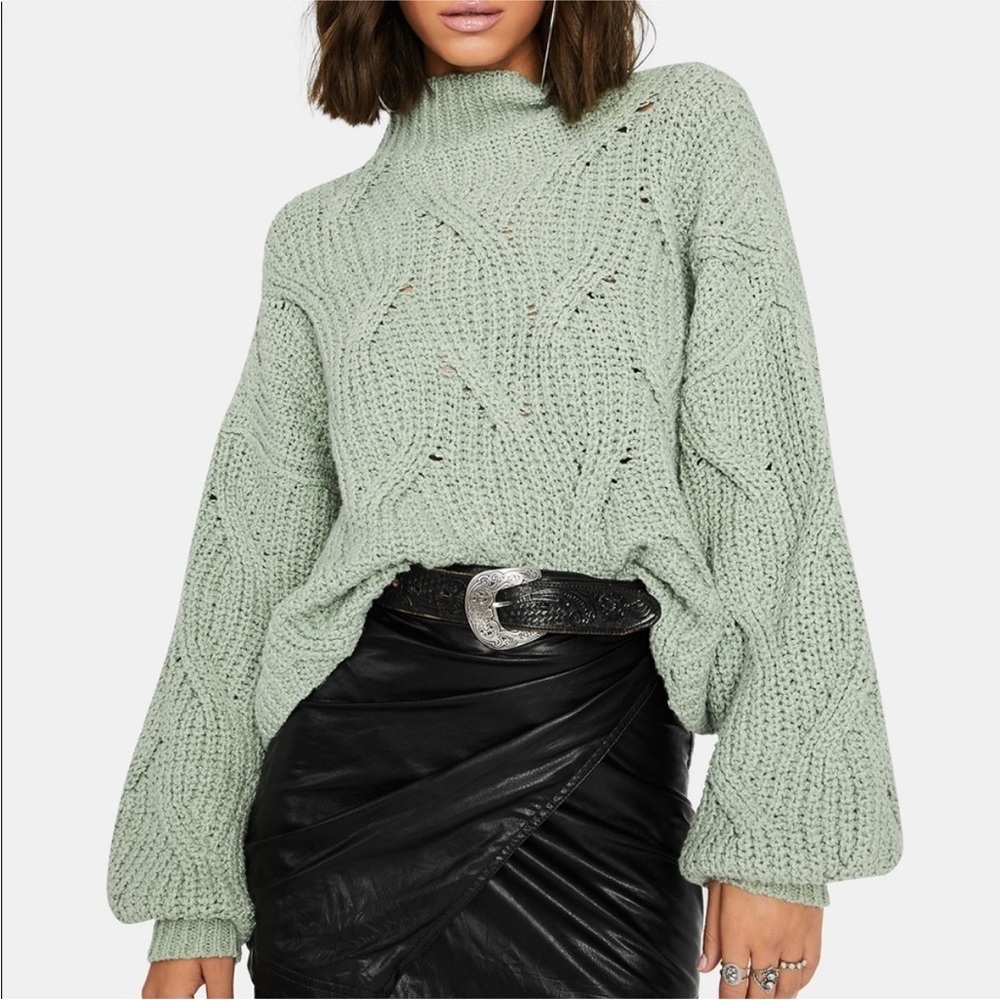 Free People Seasons Change Balloon Sleeve w In Sage-Green Women’s Medium